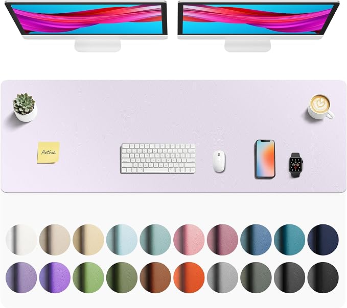 Aothia Faux Leather Desk Mat - Non-Slip PU Leather Desk Blotter, Waterproof Writing Surface, Large Desk Pad for Office & Home (Soft Lavender, 55" x 17") by AothiaSimpleNaturalUnique