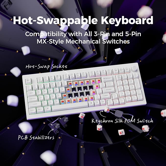 Keychron V5 Ultra 96% Wireless Mechanical Keyboard with 8000Hz Polling Rate & NKRO, Hot-Swappable RGB, Red Switches, 97 Keys, 2.4GHz/Bluetooth/Wired, OSA PBT Keycaps, for Mac/Win/Linux - White - Image 4