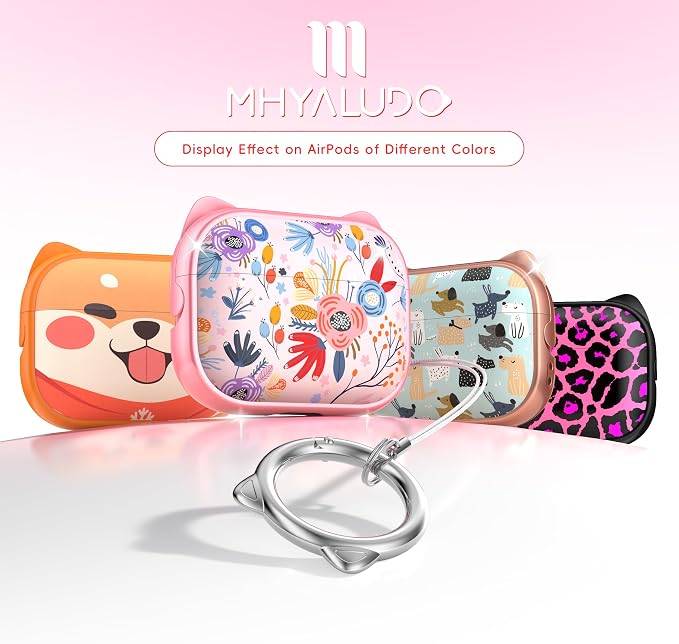 for AirPods Pro 2 Case with Cleaning Kit, Cute Cat Ear Print Design & Cute Buckle for Girls, Phone Holder & Top Safe Lock Buckle Design for AirPods Pro 2nd/1st Gen case, Pink Flower - Image 6