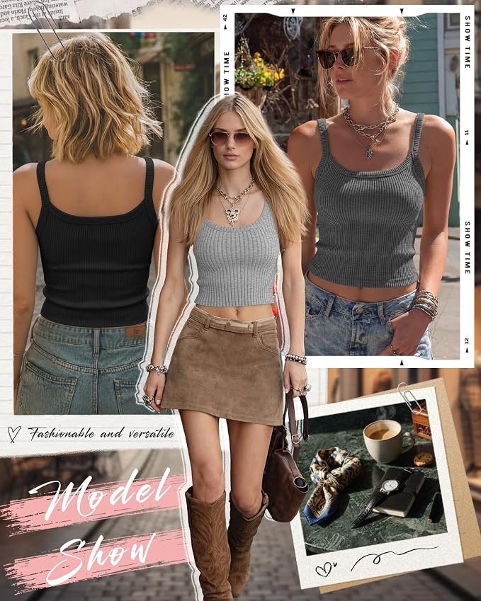 Ficerd 3 Pack Women's Tank Tops 95% Cotton Spaghetti Strap Ribbed Crop Camisole Slim Fitted Basic Summer Sleeveless Layer - Image 3