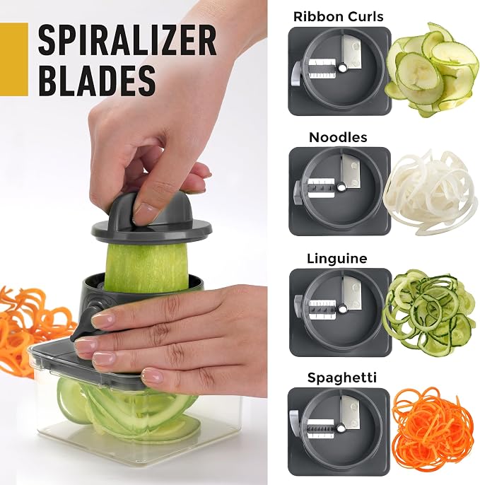 Mueller Pro-Series 12 Blade Vegetable Chopper, Mandoline Slicer and Spiralizer, White/grey - Image 6