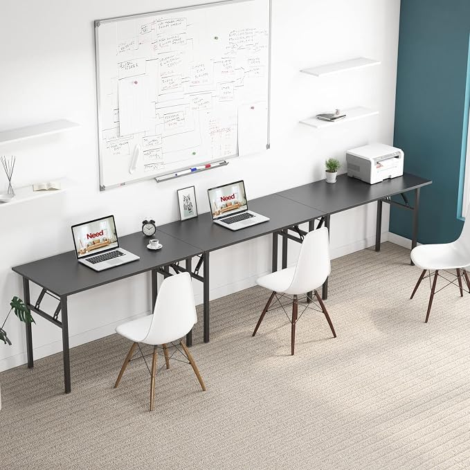 Need Office Computer Desk 39.3 Inch Sturdy Folding Laptop Table Black | Black Frame Writing Gaming Work Table/Foldable Home Office Desk/Sewing Table, No Assembly Required - Image 6