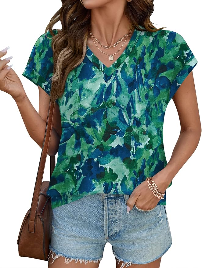 Rapbin Womens Summer Tops Women Blouses Dressy Casual V Neck T Shirts Short Sleeve Spring Tops for Women - Image 2