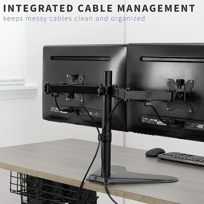 VIVO Dual 13 to 30 inch Monitor Free-Standing Mount, Fully Adjustable Desk Stand, Holds 2 Flat or Curved Display Screens, STAND-V102F - Image 5