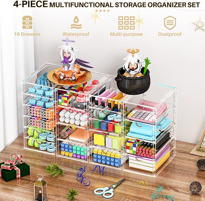 Acrylic Makeup Organizer with 19 Drawers,Storage Drawer Organizer | Bathroom Organizers and Storage for Palettes, Cosmetic, and Beauty Supplies, Desk Organization - Image 7