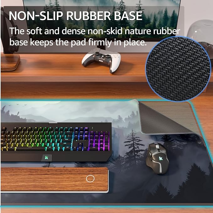 KTRIO Large Gaming Mouse Pad, Desk Mat, 31.5 x 15.7 in, Cloud Forest, XXL | Smooth Micro-Weave Surface, Artistic Pattern Design, Non-Slip Rubber Base, Durable Stitched Edges, Office & Home Use - Image 4