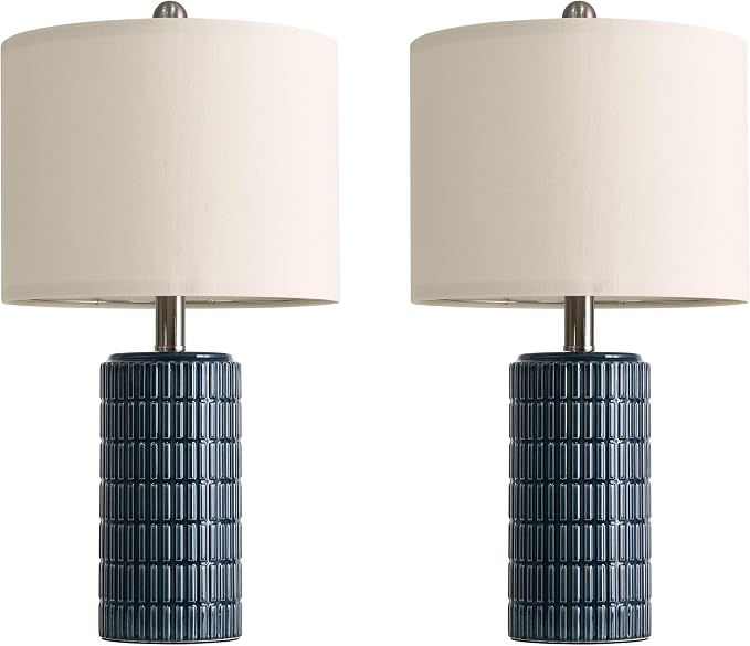 PoKat 20.75" Small Blue Table Lamps, Farmhouse Bedside Lamps for Bedroom Set of 2, Ceramic End Table Lamps for Night Stands Living Room, Modern Nightstand Desk Lamps, Dark Blue - Image 8