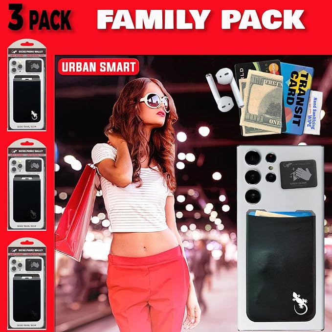 Phone Wallet - Adhesive Card Holder - Cell Phone Pouch - Stick on Lycra Pocket by Gecko - Carry Credit Cards and Cash - Image 9