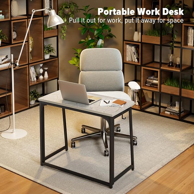 WOHOMO Folding Desk, 31.5" Foldable Computer Table for Small Spaces, Grey | Easy Assembly and Fold, Sturdy Home office desks for Study Bedroom Dorm Space Saving Writing Work Apartment - Image 7