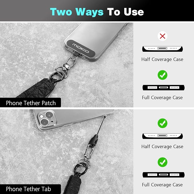 MoKo Universal Phone Lanyard, Nylon Adjustable Cell Phone Crossbody Strap Detachable Women & Men Cellphone Lanyards Around the Neck with Patches for iPhone, Most Smartphones, Black - Image 4