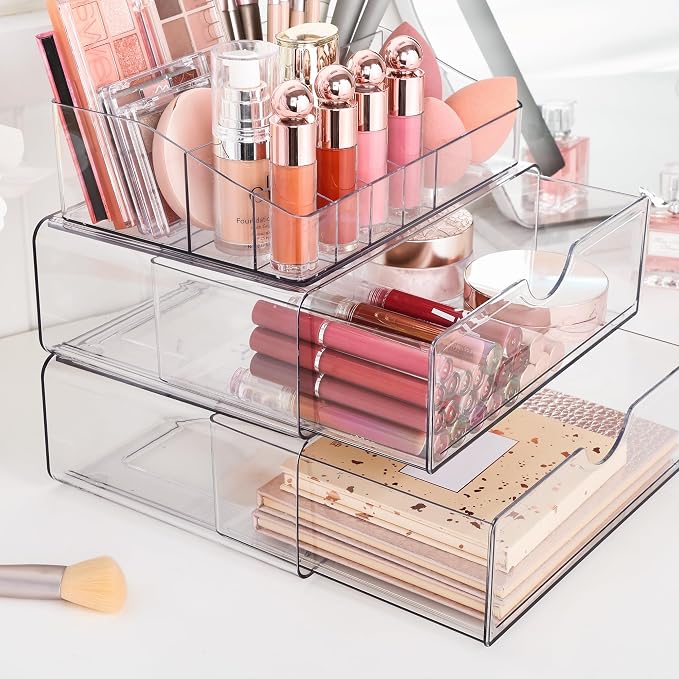Vtopmart 5 Tier Clear Makeup Organizer with Drawer, Cosmetic Storage for Dresser Countertop and Bathroom Vanity, Beauty Holder for Lipstick Brush Skincare | Smart Storage Layout, Clear for Better Visibility, Stackable, Large Capacity, for Makeup Lipsti... - Image 5