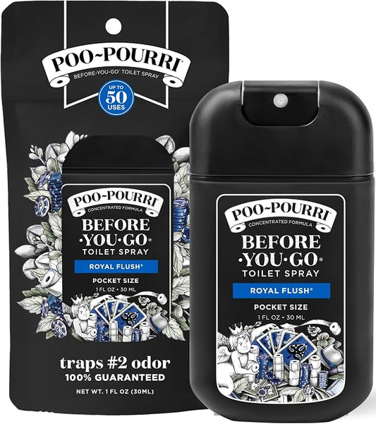 Poo-Pourri Before-You-Go Pocket Toilet Spray, Travel Essentials, Royal Flush, 1 Fl Oz, Up to 50 Uses, On-The-Go Bathroom Odor Deodorizer with Essential Oils, TSA Approved Size, Eucalyptus & Spearmint by Unknown
