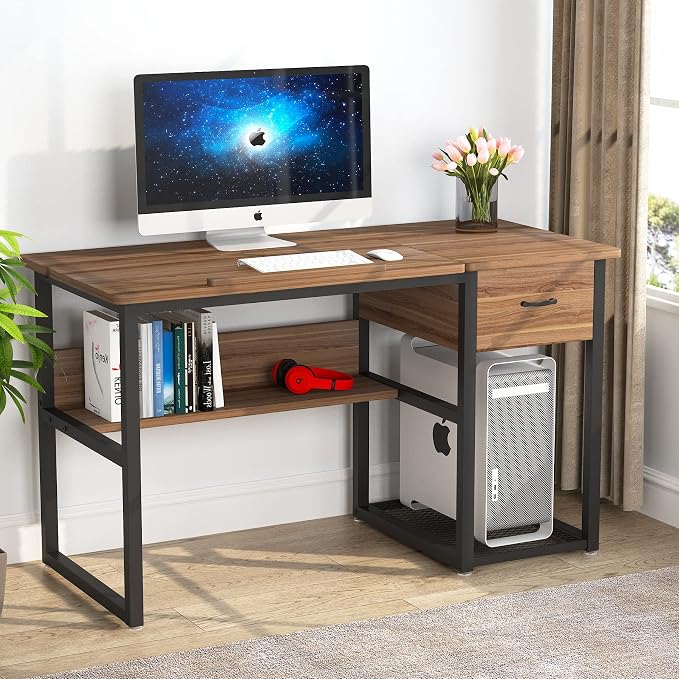 Tribesigns Drafting Table with Storage Drawers, Drawing Computer Desk Artist Craft Table Painting Desk Workstation with Shelves and Tiltable Tabletop for Students, Home Office - Image 8