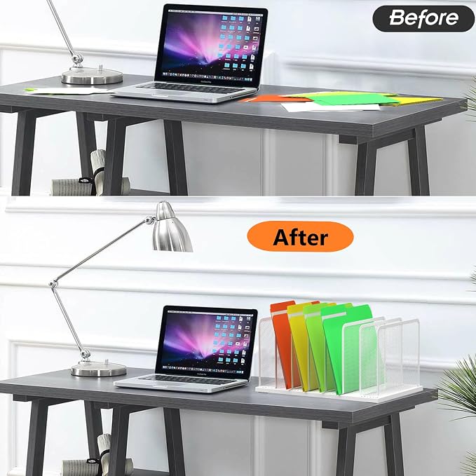 Kuntine.B 7-SectionUpright Desk File Organizer White 2 Pack | Vertical, Mesh, Metal, Assembly, Stability, Sturdiness, Organization, Standing - Image 3