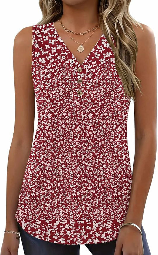 Zeagoo Tank Tops for Women 2026 Summer Top Henley Shirts Dressy Casual Loose Fit V-Neck Button Down Sleeveless Tshirt Blouse by Zeagoo