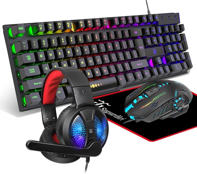 DGG Gaming Keyboard and Mouse, Headphones, Mouse pad Combo for PC Gamers | RGB Backlight Gaming Keyboard and Mouse Bundle with Headset, All in One for Xbox and PS4 Users by Snpurdiri