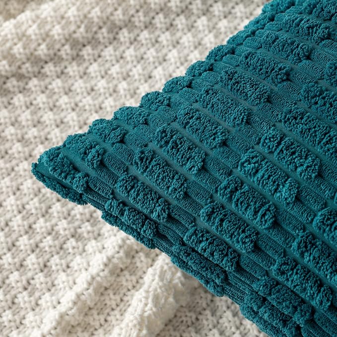 MIULEE Pack of 2 Corduroy Decorative Throw Pillow Covers 18x18 Inch Soft Boho Striped Pillow Covers Modern Farmhouse Home Decor for Summer Coastal Sofa Living Room Couch Bed Teal - Image 2