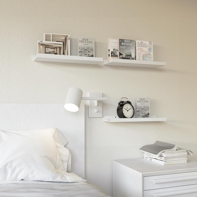 RICHER HOUSE 3-Set Floating Shelves with Lip, White Small Wall Shelf, 16In | Display Picture Ledge Shelf, Anti-drop lip Shelf for Room Wall Decor, Bedroom Bathroom Storage Nursery Books, Easy Setup,Wood - Image 5
