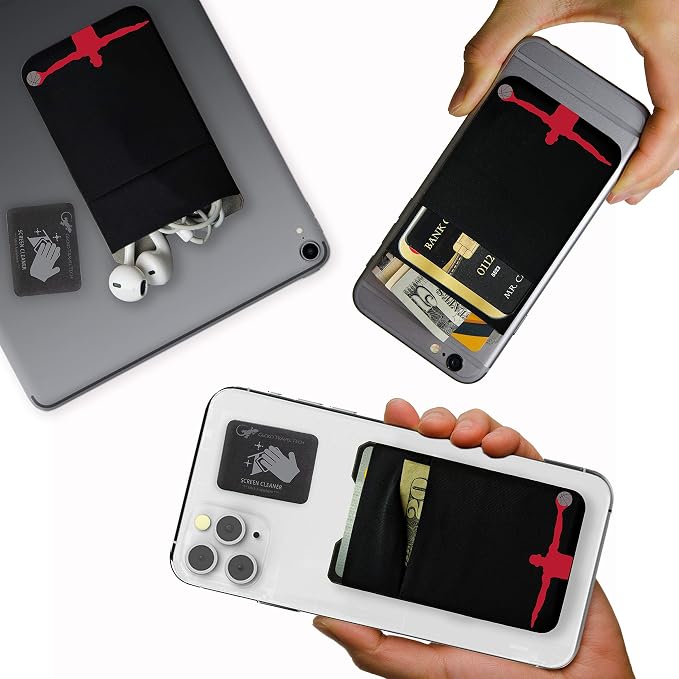 Gecko Travel Tech Double Pocket - Adhesive Card Holder - Cell Phone Pouch - Stick on Spandex Pocket - Carry Credit Cards and Cash (Basketball) - Image 2