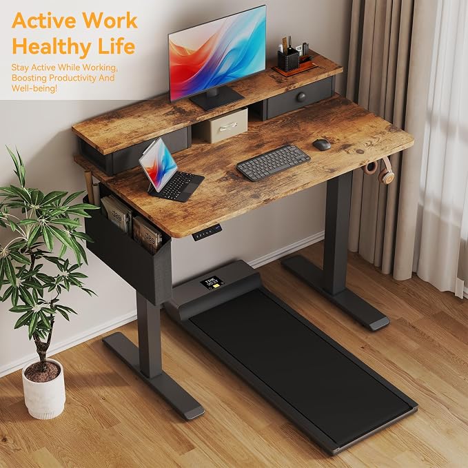 Electric Standing Desk Adjustable Height - 40 Inch Sit Stand Desk with Storage Drawers , Small Standing Desks with Shelf Monitor Stand, Kids Girls Computer Desks for Bedroom Home Office, Rustic Brown - Image 5