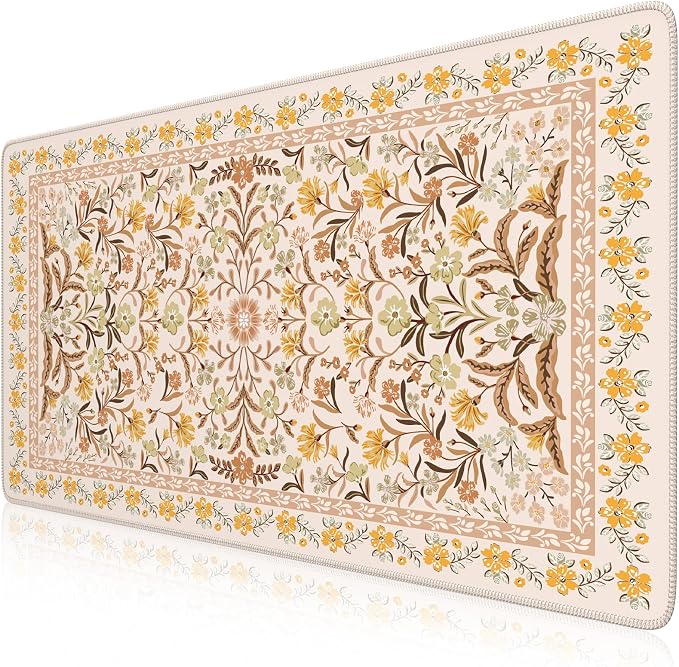 iCasso Desk Matt for Desktop, Cute Desk Pad Mat,35.4x15.7in,Yellow Floral | XXL Large Mouse Pad, Anti-Slip Big Mousepad with Stitched Edges, Keyboard Pad Mouse Mat for Computer by iCasso