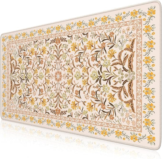 iCasso Desk Matt for Desktop, Cute Desk Pad Mat,35.4x15.7in,Yellow Floral | XXL Large Mouse Pad, Anti-Slip Big Mousepad with Stitched Edges, Keyboard Pad Mouse Mat for Computer by iCasso