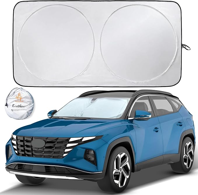 EcoNour Car Front Windshield Sun Shade for Car | SUV Accessories for Maximum Sun and Heat Protection | UV-Blocking Windshield Dash Cover & Sun Visor for Cooler Interior | Large (64 x 34 Inches) by EcoNour