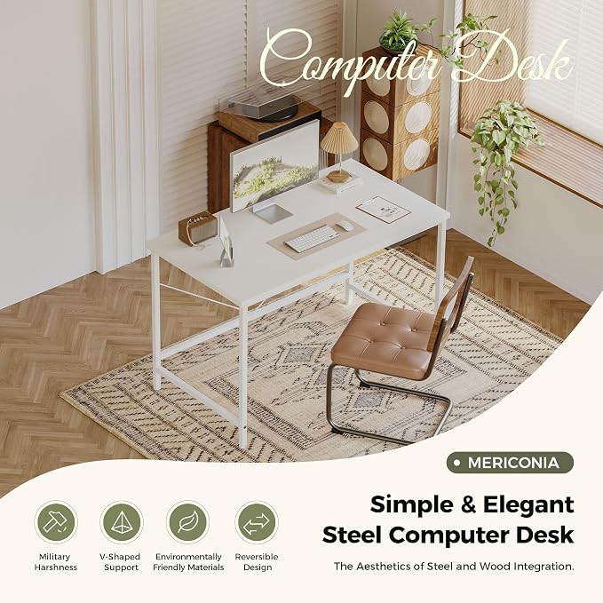 Mericonia 32x16 Inch Computer Desk, 0.6" Thick Small Office Table | Modern Simple Style, Small Study & Writing Table for Home Bedroom Work, White - Image 2