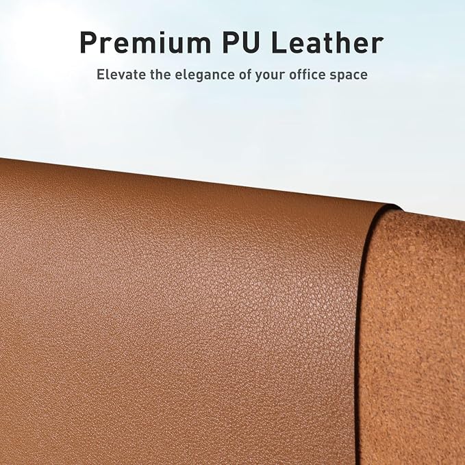 Aothia Faux Leather Desk Mat - Non-Slip PU Leather Desk Blotter, Waterproof Writing Surface, Large Desk Pad for Office & Home (Brown, 55" x 17") - Image 2