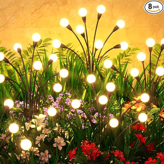 8 Pack Solar Garden Lights 64 LED, Solar Lights Outdoor Waterproof IP65, Decorative Garden Lights Solar Powered for Yard Decor, Outside Solar Firefly Fairy Lights Garden Gifts by Cnuoky