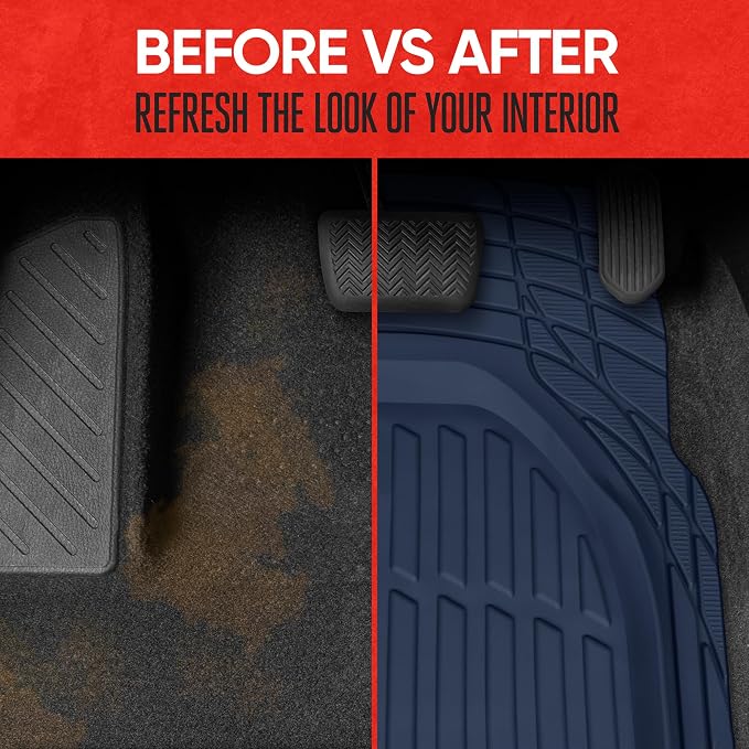 Motor Trend FlexTough Floor Mats for Cars, Blue Deep Dish All-Weather Car Mats, Waterproof Trim-to Fit Automotive Floor Mats for Cars Trucks SUV, Universal Floor Liner Car Accessories - Image 6