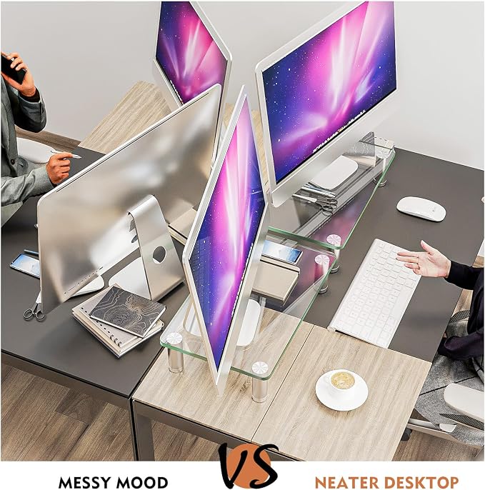 Hemudu 2 Pack Computer Monitor Riser with Height Adjustable Multi Media Desktop Stand for Flat Screen LCD LED TV, Laptop/Notebook/Xbox One - Image 3