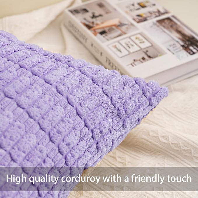 Aegero Pack of 2 Corduroy Decorative Throw Pillow Covers 18x18 Inch Soft Striped Pillow Covers Modern Farmhouse Home Decor for Sofa Living Room Couch Bed（Purple） - Image 2