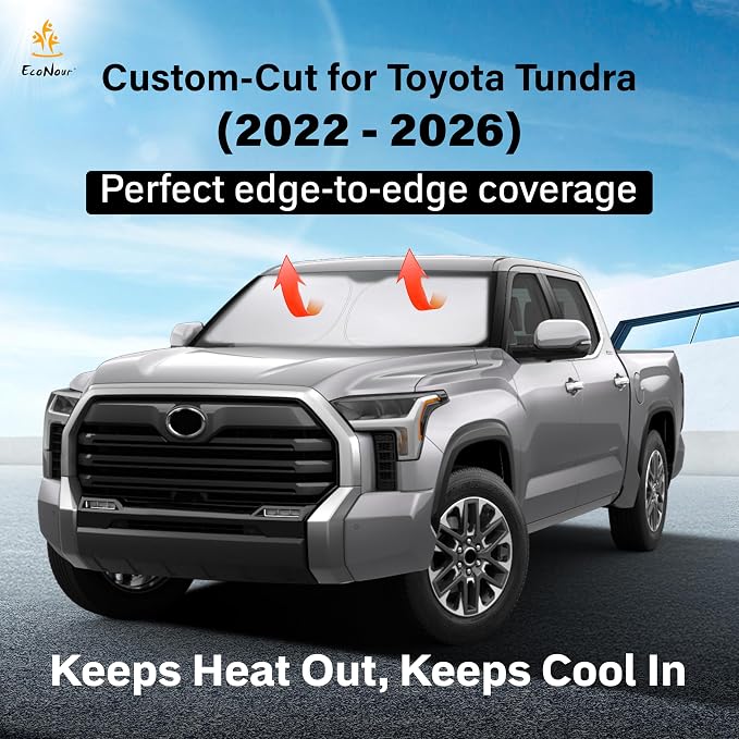 EcoNour Windshield Sun Shade Compatible for Toyota Tundra 2022–2026 | Custom Fit Pickup Truck Front Window Sunshade | Foldable UV & Heat Reflective Sun Visor - Image 2