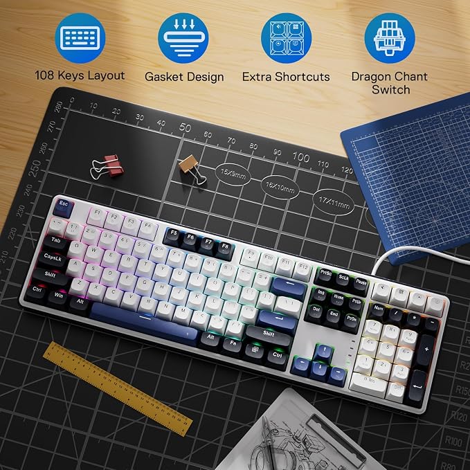 Redragon K689 108-Key Hot-Swap Wired RGB Gaming Keyboard, Extra 4 Hotkeys | Dedicated Shortcut Keys for Mute, Calc & Desktop, Cushioned Noise Dampening for Creamy Thocky Sound, Swap-Ready, PRO Software - Image 2