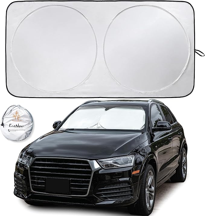 EcoNour Car Windshield Sun Shade | 2025 Upgraded Innovative No-Light-Pass Technology for Maximum Coverage | Foldable Sun Shade Keeps Your Vehicle Cool | Must-Have Car Accessories | Small (59" x 29") by EcoNour