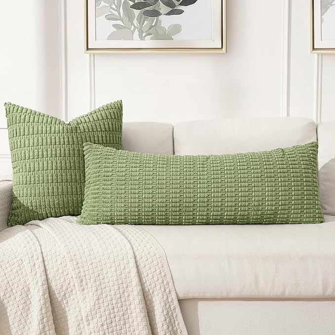 MIULEE Pack of 1 Spring Sage Green Long Body Lumbar Decorative Throw Pillow Cover 14x36 Inch for Bed Couch Sofa Living Room Soft Boho Pillow Cover Modern Farmhouse Home Decor - Image 3