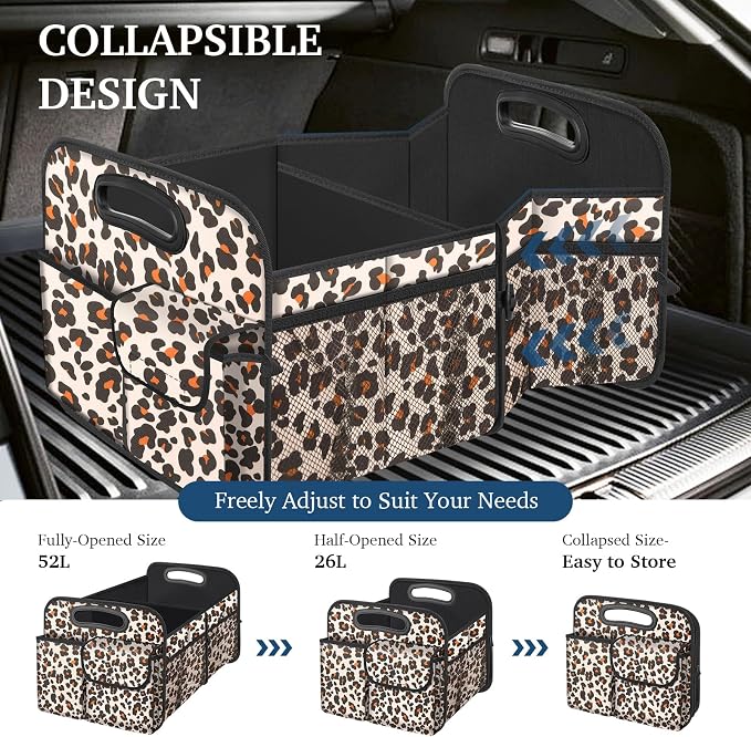 Femuar Car Trunk Organizer, Trunk Storage Organizer with Large Capacity Waterproof Collapsible Trunk Organizer for Car Suv/Jeep/Sedan (Leopard Print, Standard) - Image 4
