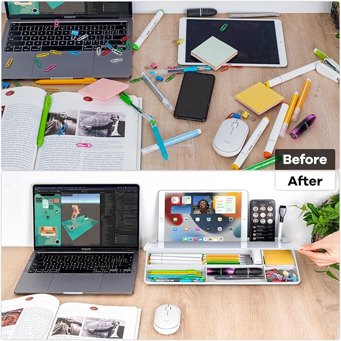 Varhomax Glass Desk Whiteboard with Storage, Desktop Organizer to-do List Memo Notepad Dry Erase White Board for Home Office and School Supplies (White) - Image 4