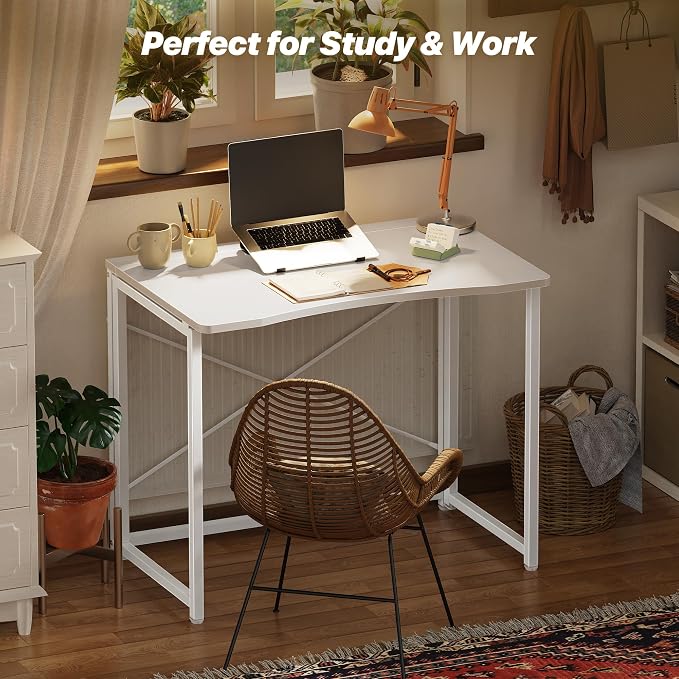 Huuger Folding Desk for Small Spaces, 31.5 Inch Foldable Computer Table, Easy Assembly, for Home Office, Study, Bedroom, Dorm, Space Saving, Small Writing Work Office Computer Desk, White - Image 7