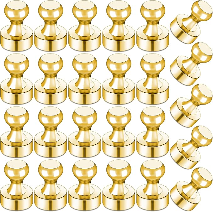 LOVIMAG Fridge Magnets 25Pcs, Magnet for Refrigerator Whiteboard, Gold | Small Strong Neodymium Metal Cute Push Pin for Classroom, Kitchen, Accessories Decorative, Office, Calendar by LOVIMAG