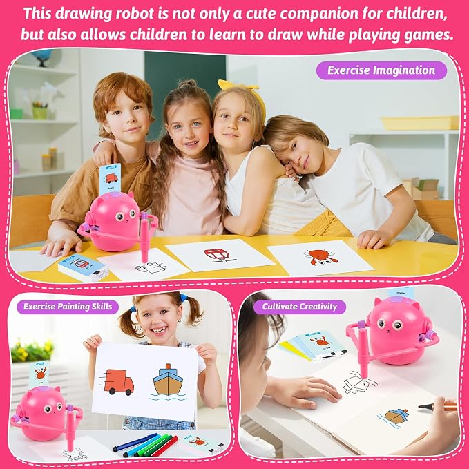 TREEFIA Drawing Robot for Kids, Drawing Robot for Kids 6 7 8 9 10 11 12 Year Old, Doodle Bot Toy with 100 Drawing Cards & 16 Color Pens for Girls and Boys - Image 3