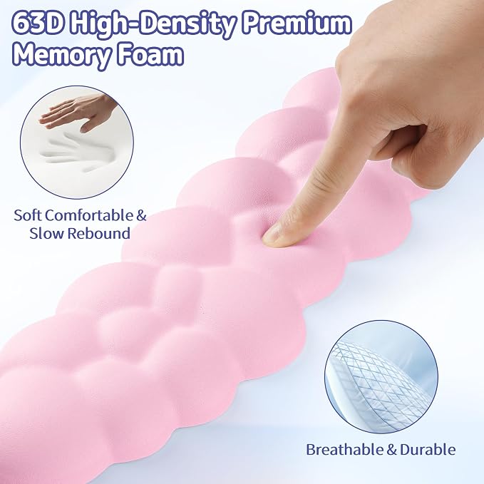 Sushret Cloud Wrist Rest Keyboard, Cloud Keyboard Wrist Pad Set with PU Leather Memory Foam, Cute Arm Rest for Palm Support, PC/Gaming Desk Accessories/Office Setup/Computer Hand Cushion - Pink - Image 2