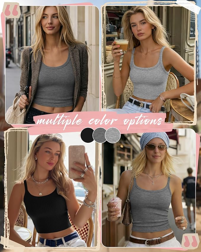 Ficerd 3 Pack Women's Tank Tops 95% Cotton Spaghetti Strap Ribbed Crop Camisole Slim Fitted Basic Summer Sleeveless Layer - Image 2