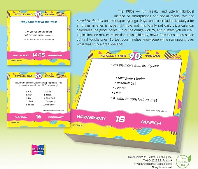 Totally Rad 90s Trivia 2026 Daily Desk Calendar: Boxed Page-a-Day Throwback Quiz Calendar with Day-to-Day Pop Culture, Games & Iconic 90s Moments - Image 3