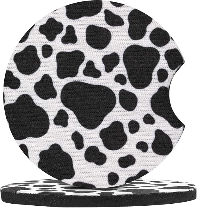 4 Pack Car Coasters, 2.75inch Cow Print Car Cup Holder Coasters for Cars, Neoprene Cup Pad Mat for Cup Holders for Women - Image 2