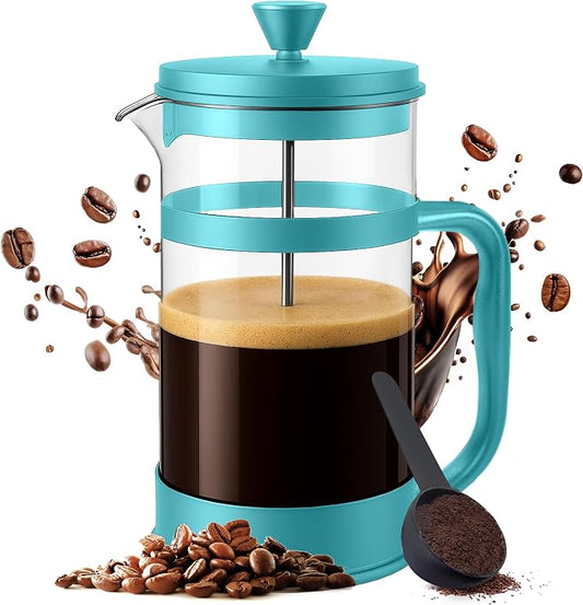 Utopia Kitchen 12 oz Glass French Press, French Press Coffee Maker, Tea Press, Triple-Layer Filter for Smooth Brew, Heat-Resistant Borosilicate Glass, Stainless Steel Plunger, Aqua by UTOPIAKITCHEN