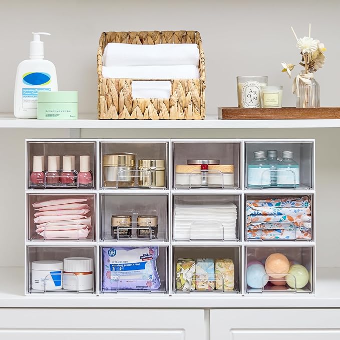 Vtopmart 4Pack Small Stackable Storage Drawers, Bathroom Makeup Organizer,Plastic Storage Bins for Vanity, Undersink, Kitchen Cabinets, Pantry, Home Organization(White) - Image 2