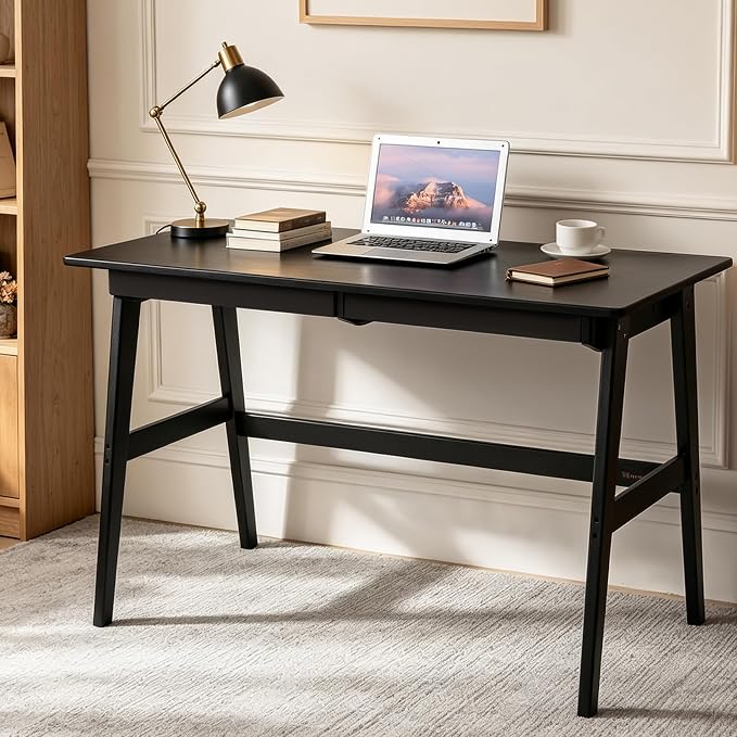 Nnewvante Bamboo Writing Desk, 46" Computer Desk with Drawers, Black | Modern Simple Desk with Storage for Home Office Bedroom by Nnewvante
