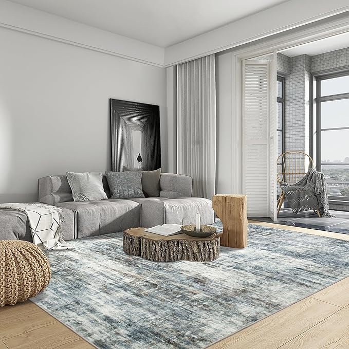 6x9 Area Rugs Washable Rug: Large Modern Abstract Living Room Rug Soft Anti-Skid Thin Carpet Indoor Floor Non-Shedding Carpets for Bedroom Dining Room Farmhouse Nursery Home Office Blue Multi - Image 4
